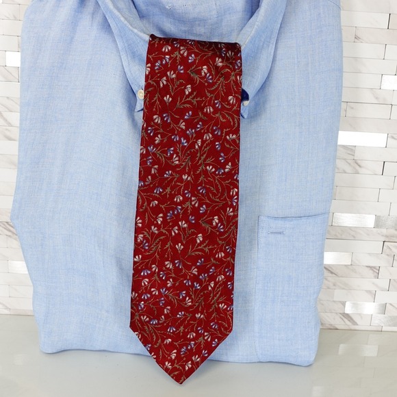 CHRISTIAN DIOR Neck Tie Mens Red Floral Suit Designer Western Boho Wine Luxury